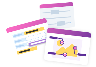 Simple mockups of three knowledge check activities: matching, hotspot, fill-in-the-blank.