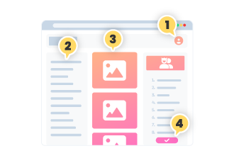 Mockup of an LMS dashboard with areas numbered.