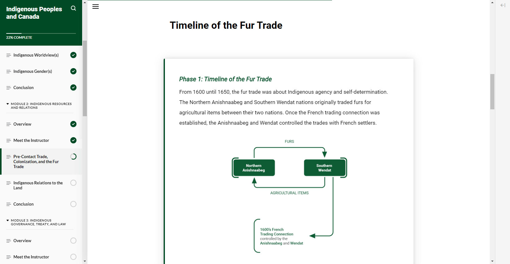 Course screenshot displaying a timeline